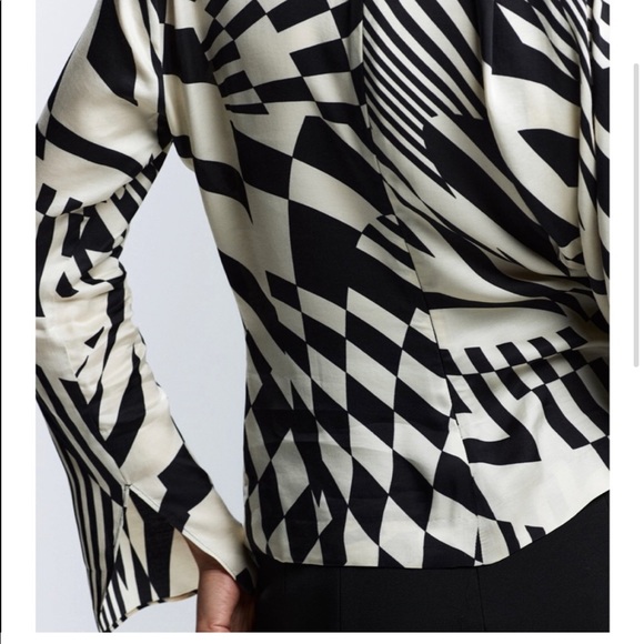 Zara Black and Ecru Draped Abstract Retro Domino Top Satin Material - Picture 5 of 7
